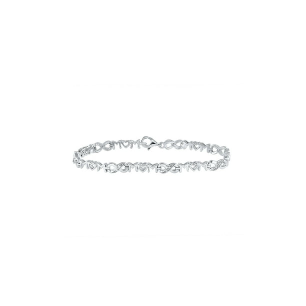 Sterling Silver Womens Round Diamond Mom Mother Heart Link Bracelet .03 Cttw Sterling Silver Womens Round Diamond Mom Mother Heart Link Bracelet .03 Cttw